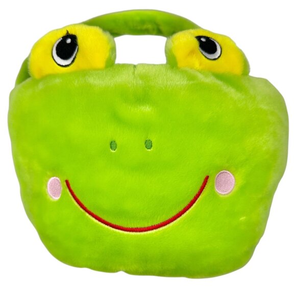 Plush Frog Face Green Basket w Handle Stuffed Polyester Fiber Lightweight Sturdy - Picture 2 of 7